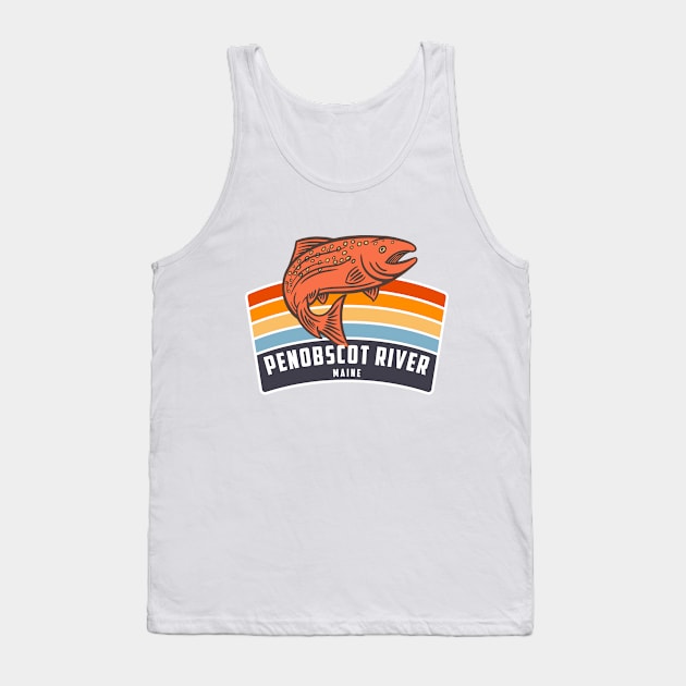 Penobscot River Maine Salmon Fishing Graphic Tank Top by Eureka Shirts